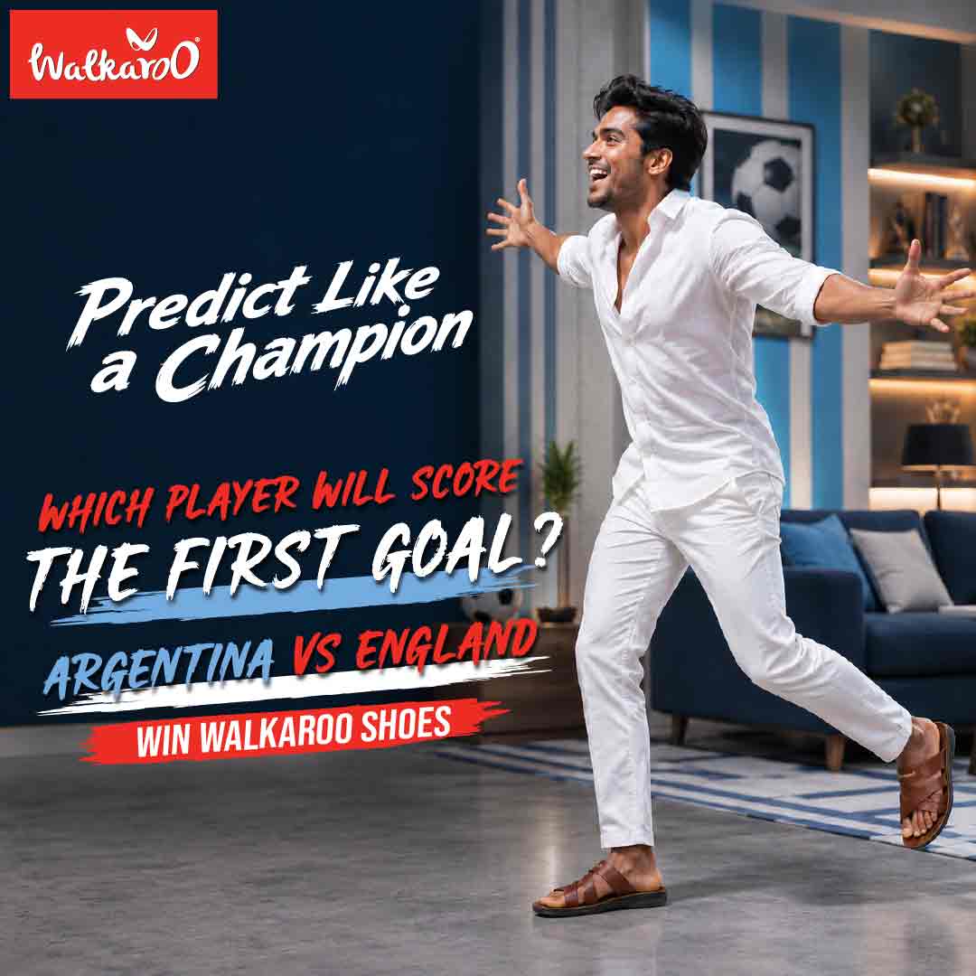 AI-generated social media campaign visual for Walkaroo Bangladesh Predict Like a Champion campaign, created for Facebook and Instagram during the FIFA World Cup season.