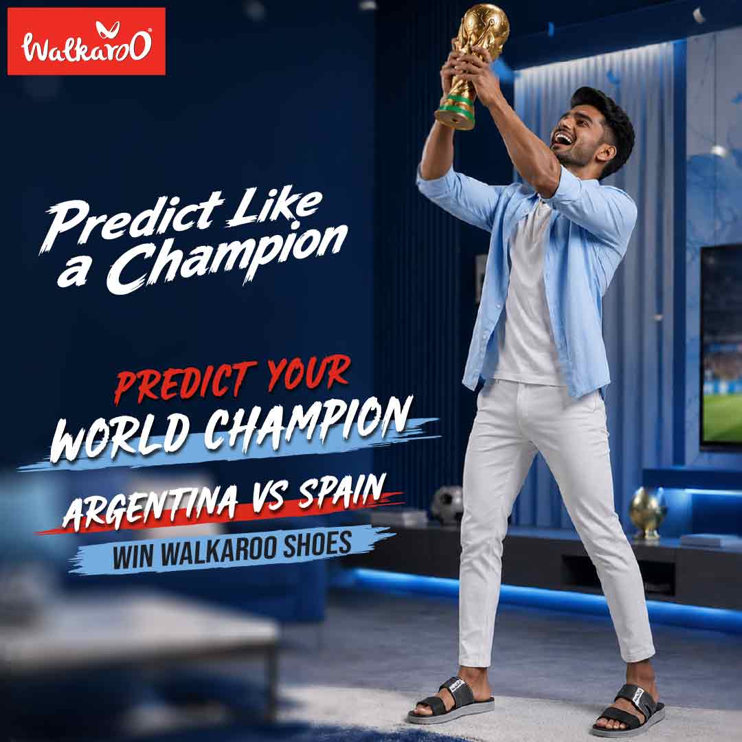AI-generated social media campaign visual for Walkaroo Bangladesh Predict Like a Champion campaign, created for Facebook and Instagram during the FIFA World Cup season.