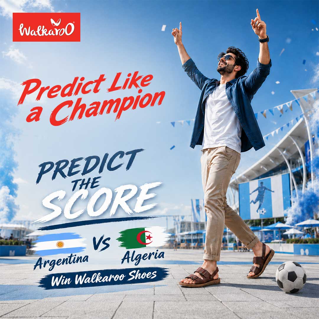 AI-generated social media campaign visual for Walkaroo Bangladesh Predict Like a Champion campaign, created for Facebook and Instagram during the FIFA World Cup season.