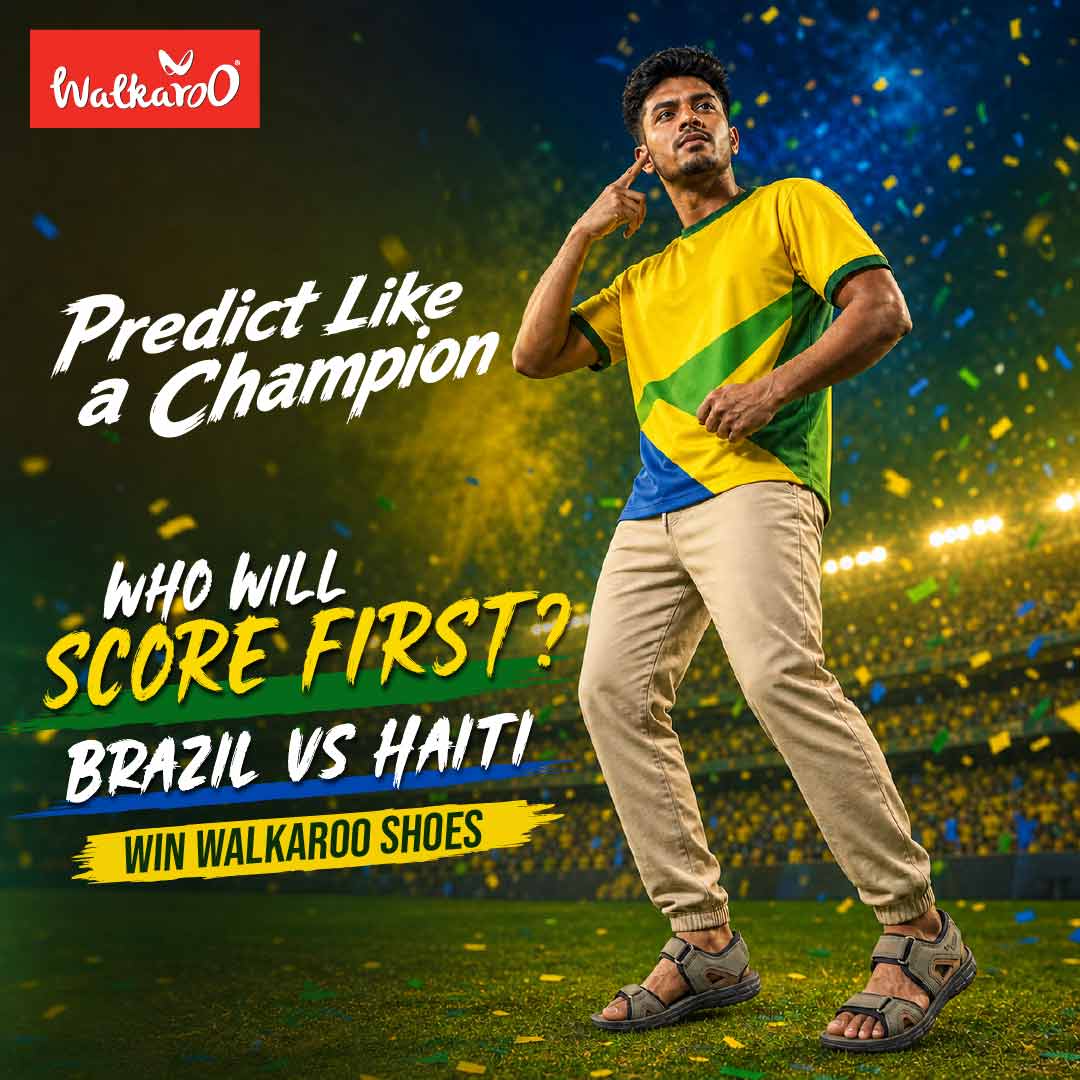 AI-generated social media campaign visual for Walkaroo Bangladesh Predict Like a Champion campaign, created for Facebook and Instagram during the FIFA World Cup season.