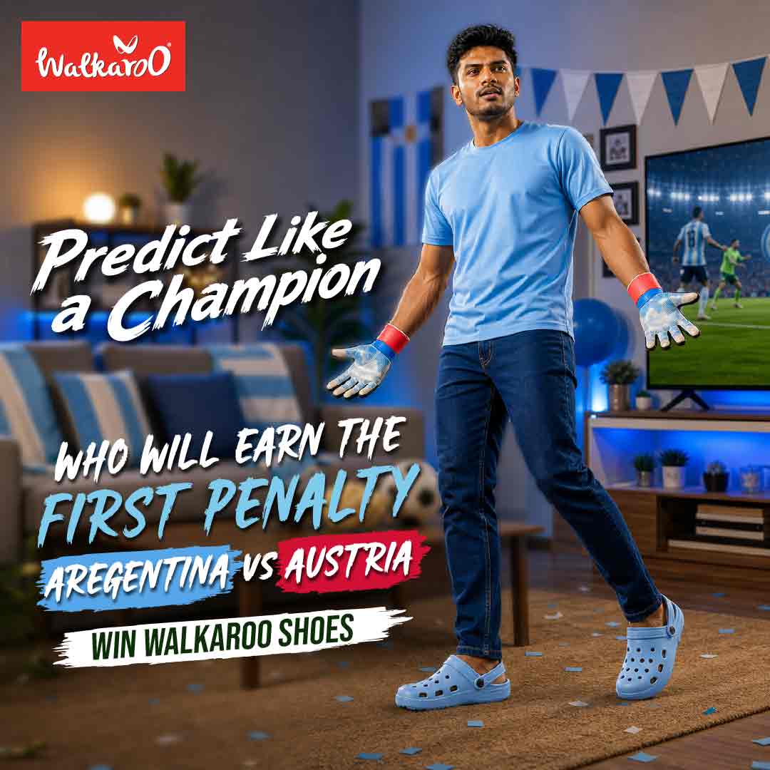 AI-generated social media campaign visual for Walkaroo Bangladesh Predict Like a Champion campaign, created for Facebook and Instagram during the FIFA World Cup season.