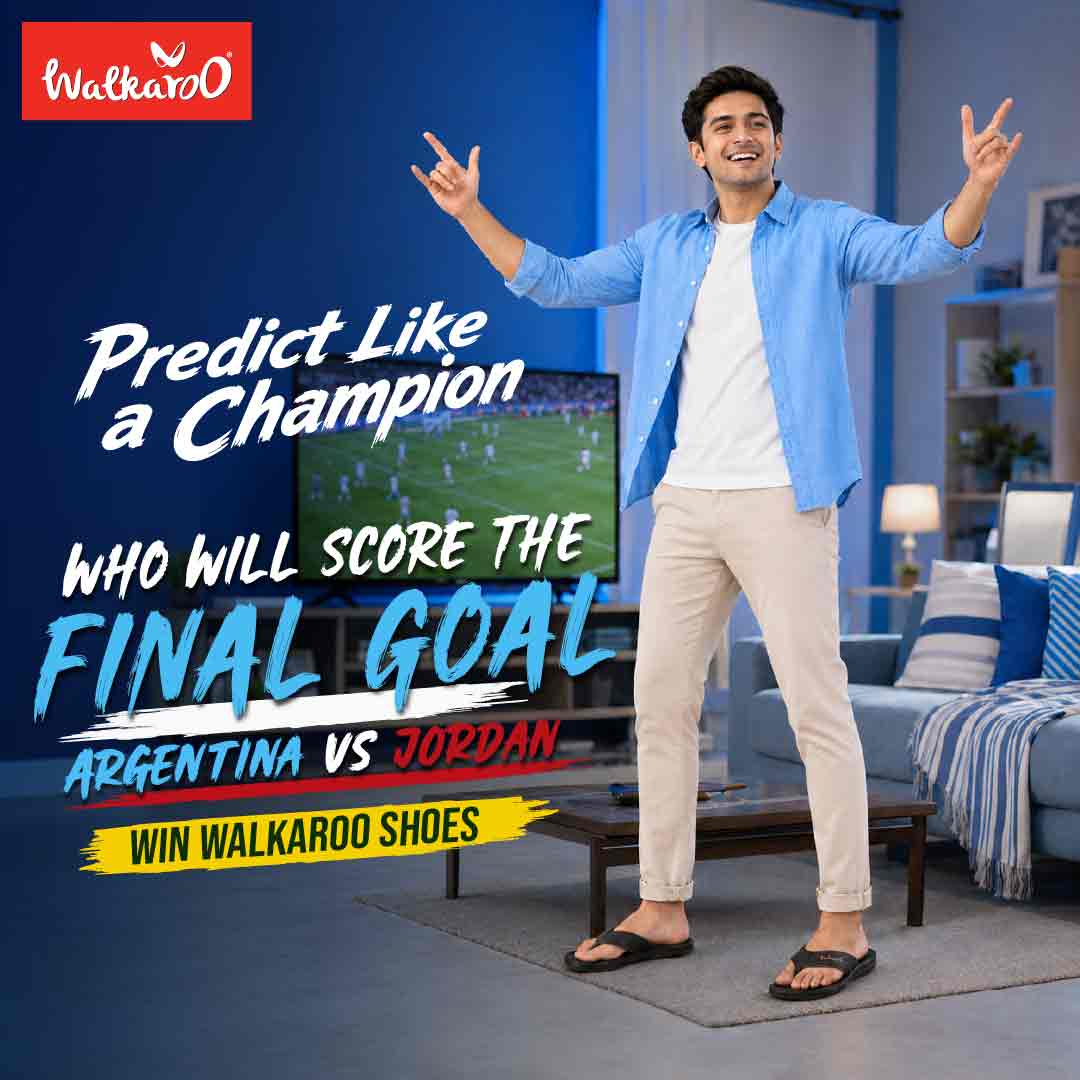 AI-generated social media campaign visual for Walkaroo Bangladesh Predict Like a Champion campaign, created for Facebook and Instagram during the FIFA World Cup season.