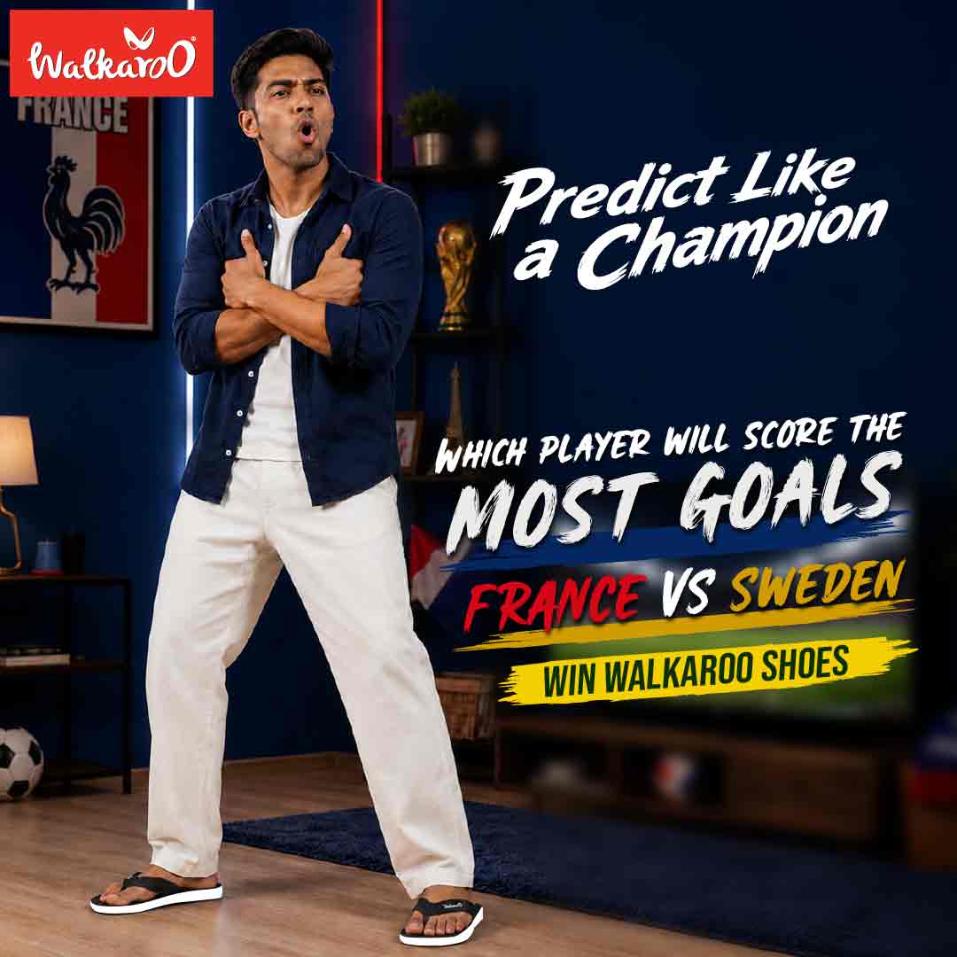 AI-generated social media campaign visual for Walkaroo Bangladesh Predict Like a Champion campaign, created for Facebook and Instagram during the FIFA World Cup season.